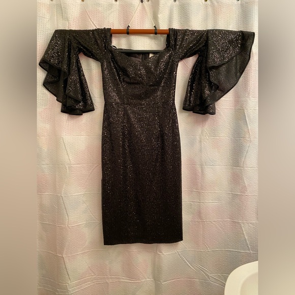 MILLY Sequin Midi Dress w/ Bell Sleeve & Side Slit (SAMPLE SIZE 2/4) - Picture 3 of 10